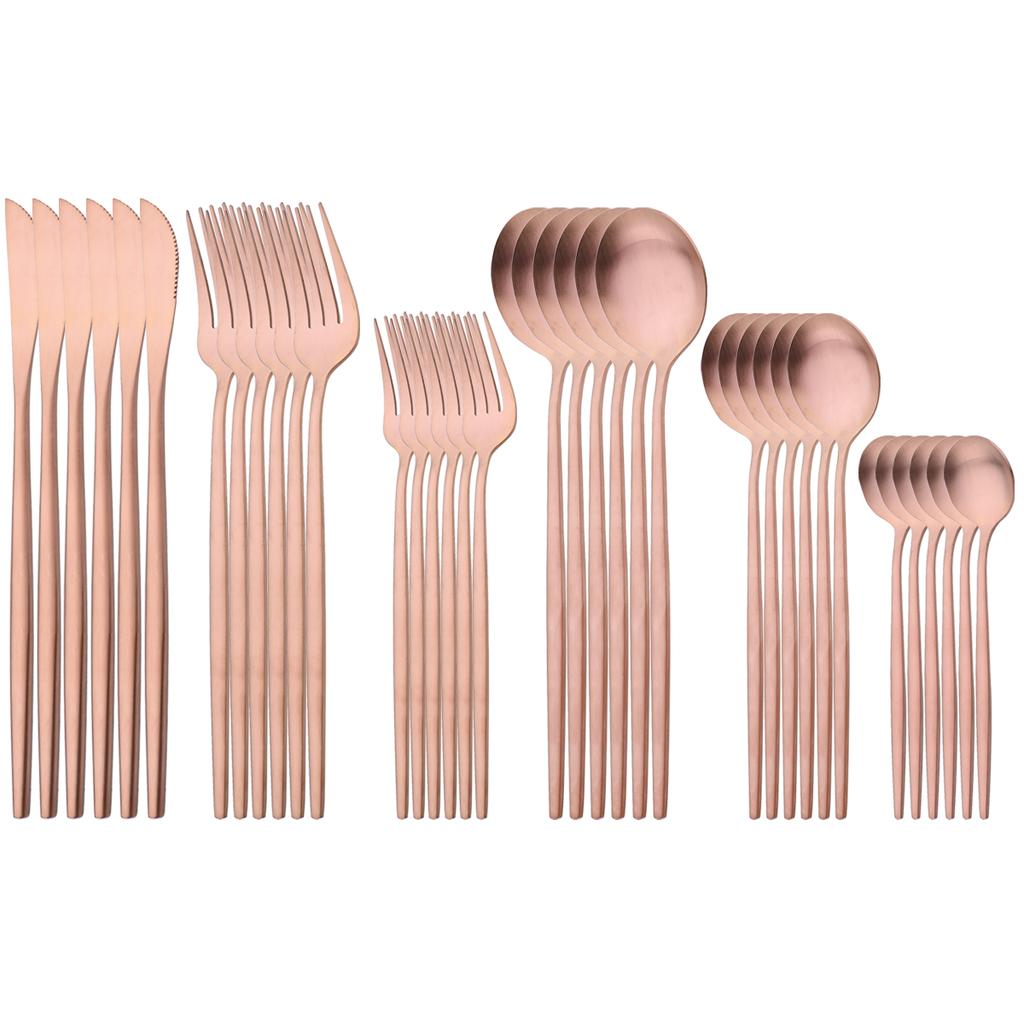 36Pcs Matte Stainless Steel Cutlery Set Mint Gold Dinnerware Set Knife Forks Coffee Spoon Silverware Western Kitchen Tableware