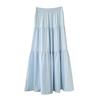 Women Maxi Skirt Elastic High Waist Ruffle Stitching Large Hem Long Skirt Solid Color A-Line Summer Casual Skirt