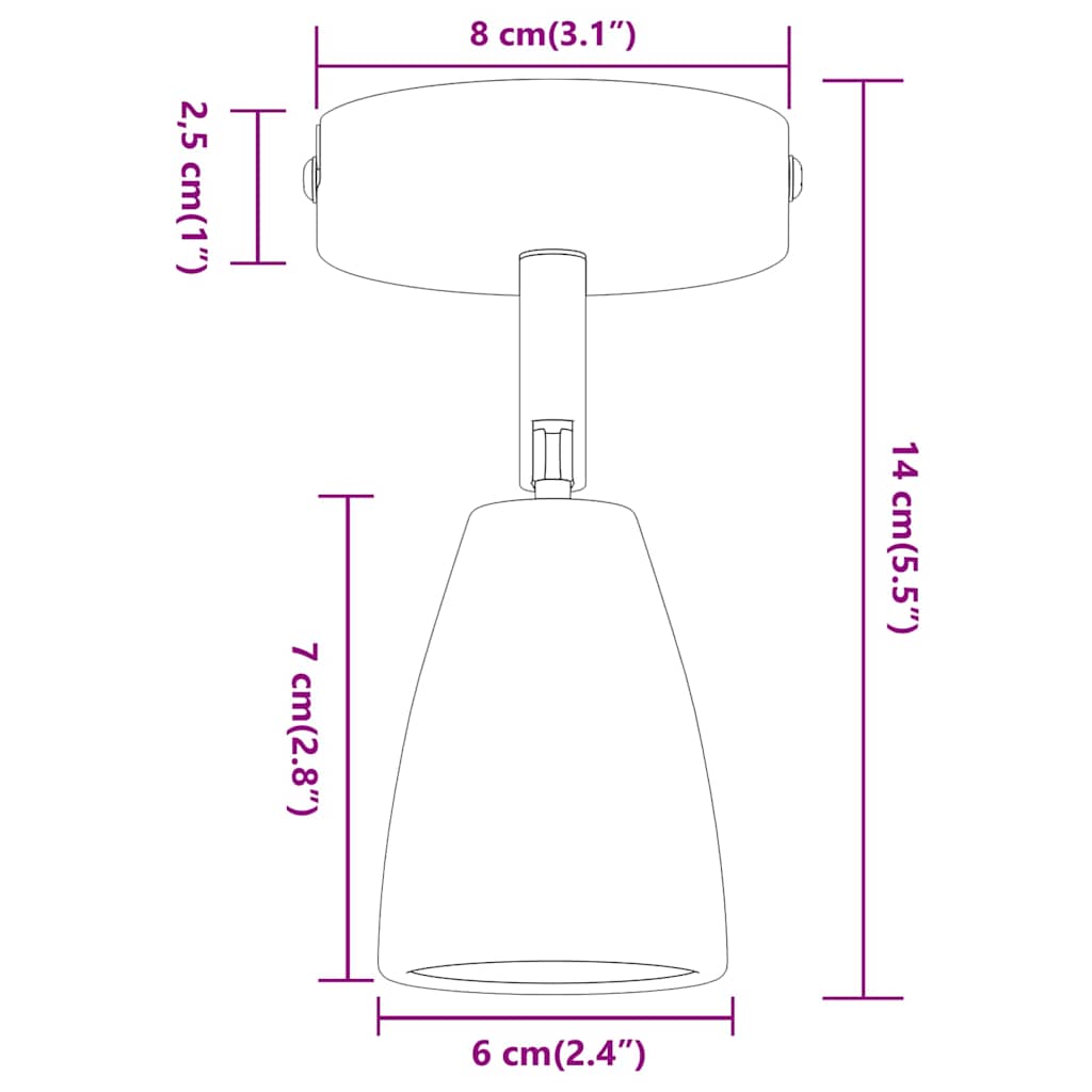 Ceiling Spotlight with Adjustable Spotlights White 8 x 8 x 14 cm Metal