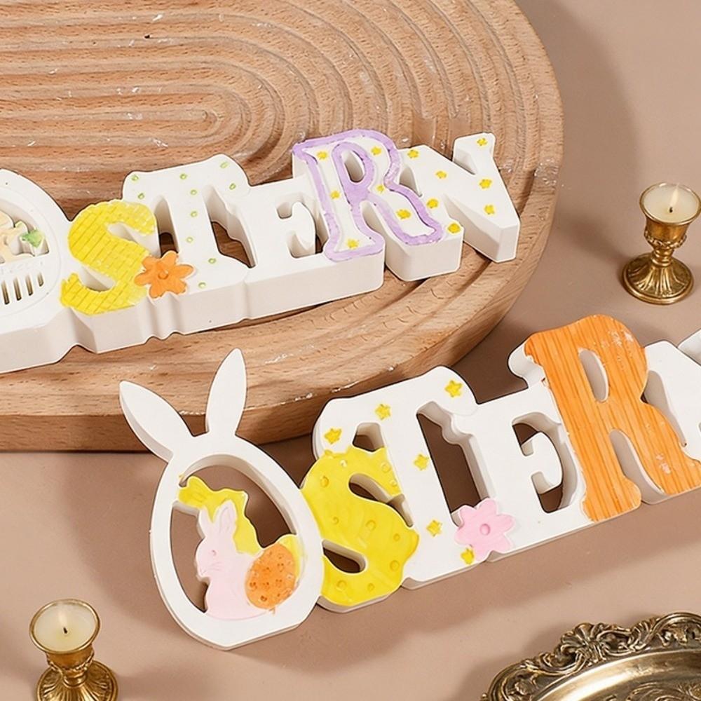 Non-Stick Easter Letter Ornament Flexible Bunny Egg Mold Rabbit Cement Mold  Holiday Ornament