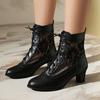 Women's Short Boots Retro British Lace Spell Hollow Burnt Wood Grain Heel Lace-up and Ankle Boots Martin Boots