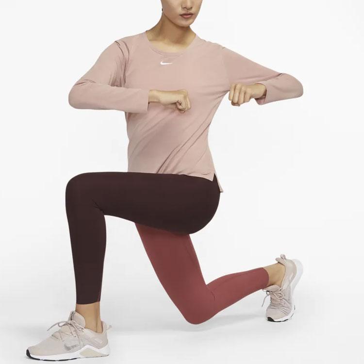 Nike Dri-FIT One Luxe Performance пуловер с круглым вырезом, футболка с длинными рукавами, женские топы, розовый, ретро-серый, DD0621-609