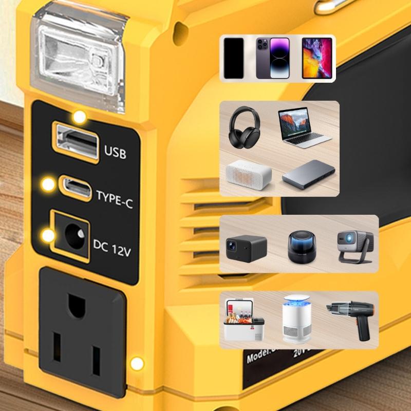 Легкий инвертор питания 220 В со светодиодной рабочей лампой, удобный для переноски, станции питания, аварийные резервные копии, питание от аккумулятора 18 В