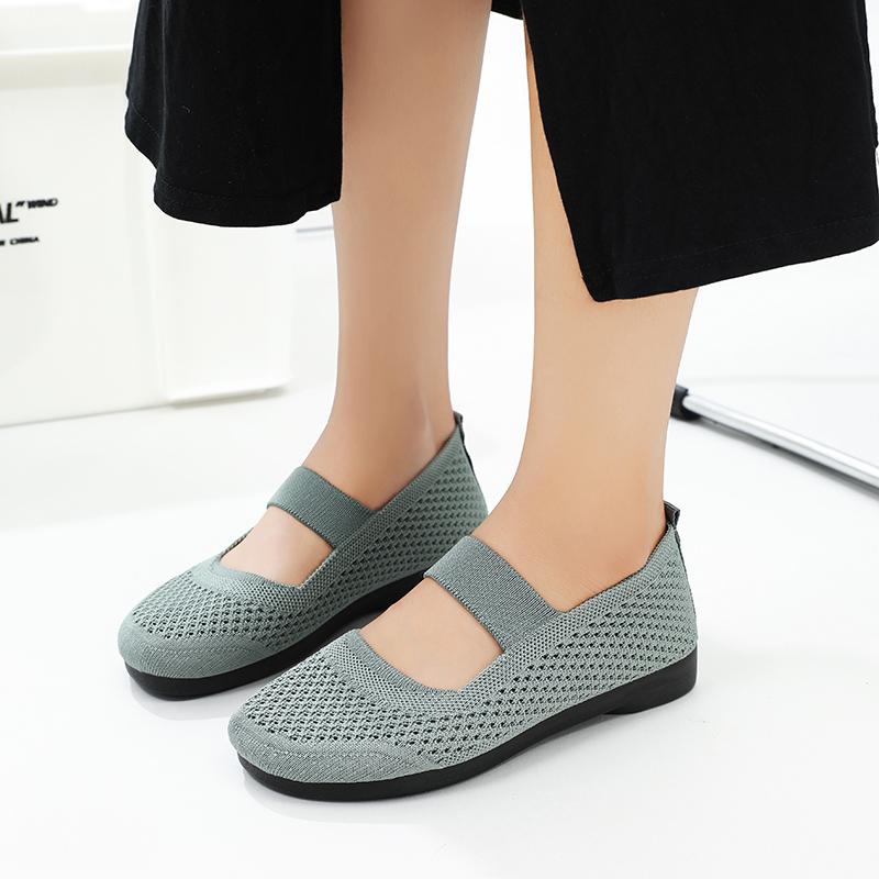 New Breathable Knitting Flats for Women Fashion Strap Soft Sole Loafers Shoes Woman Light Round Toe Mesh Non-Slip Casual Shoes