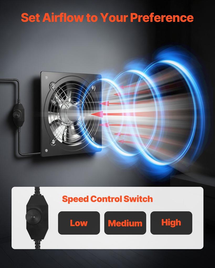25.4 cm Exhaust Fan, 988 CFM High Velocity Wall Mount Vent Fan with Speed Control, Low Consumption, Portable Ventilation Extractor for