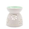 White Ceramic Oil Burner - Floral Teal Well