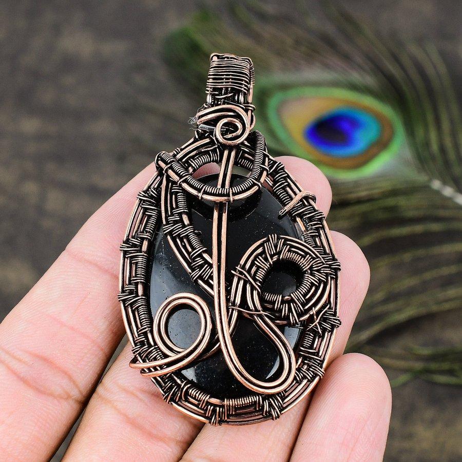 Obsidian Eye Gemstone Copper Wire Wrap Jewelry Pendant 2.80