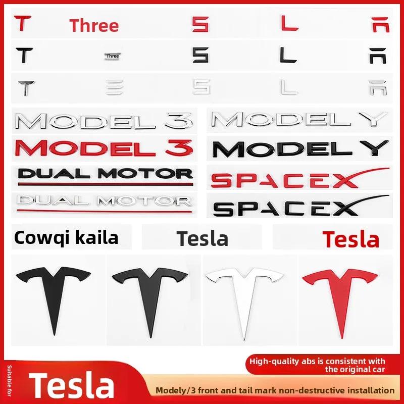DKRSE1 3d ABS Chrome Black Red Logo Dual Motor Emblem Letters Car Trunk Badge For Tesla Model Y 3 X S Dual Motor Sticker Accessories