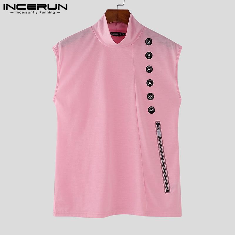 INCERUN Мужские летние свободные тонкие майки с высоким воротом и без рукавов с принтом 