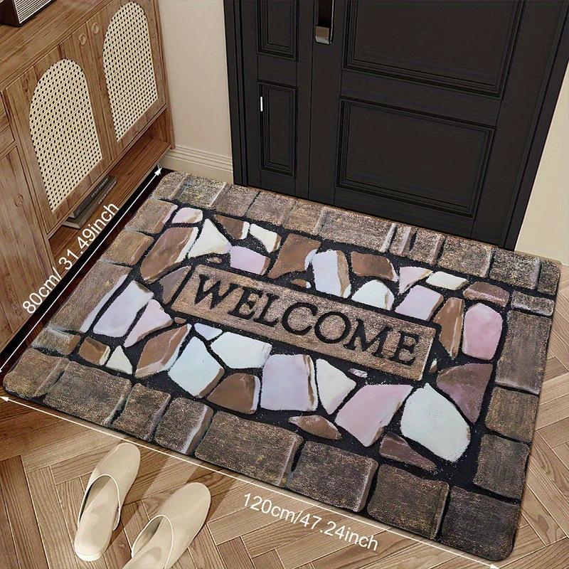 VIKAMA Tropical Flowers Welcome Floor Mat Anti-slip Washable Kitchen Floor Mat Indoor and Outdoor Area Area Rug Home Decoration