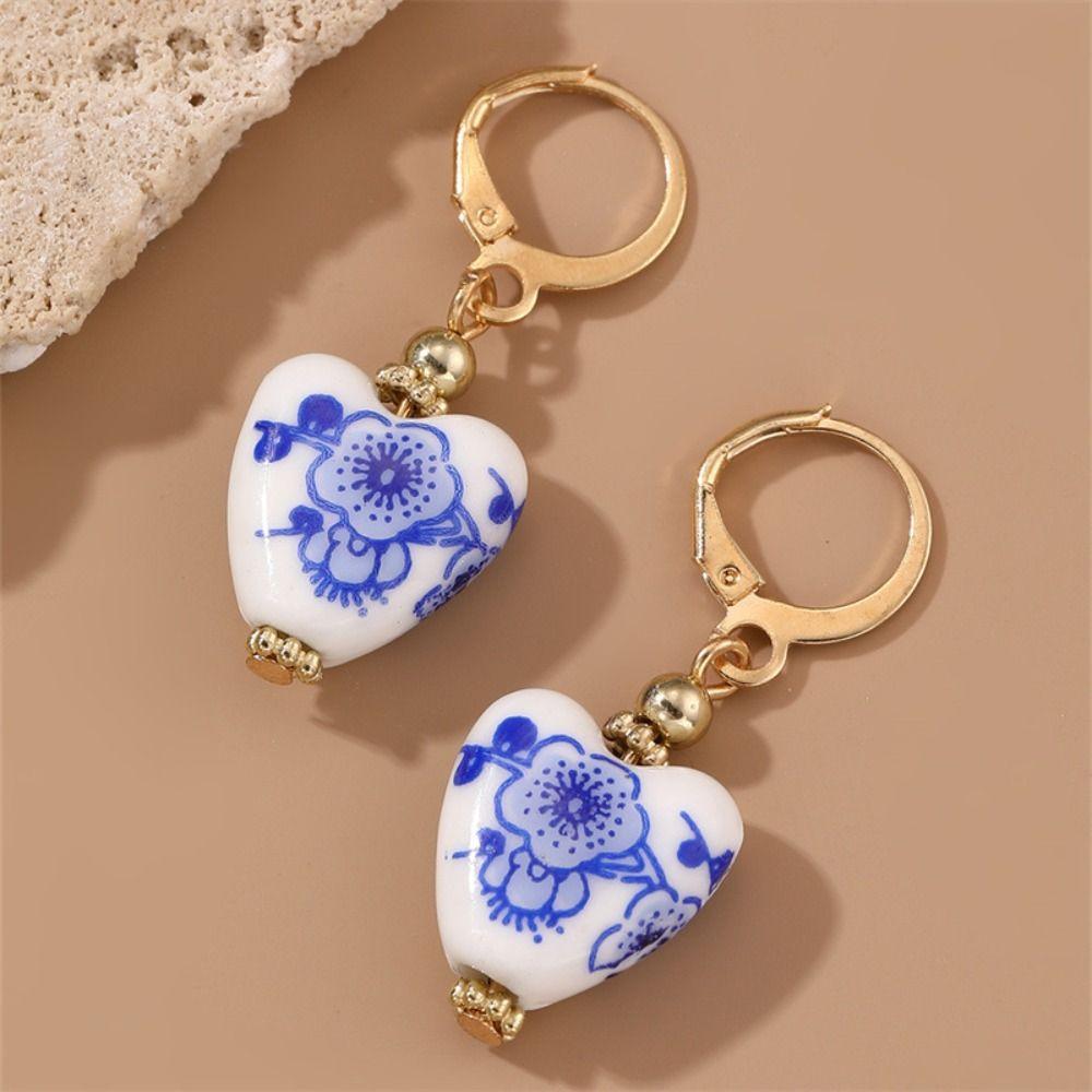 Ceramics Blue and White Porcelain Earrings Bohemia Earrings Flower Beaded Earring  Birthday Gift