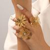 DIEYURO 316L Stainless Steel Golden Hollow Striped Flower Inlay Pearl Zircon Opening Ring Lady New Fashion Concise Ring Jewelry