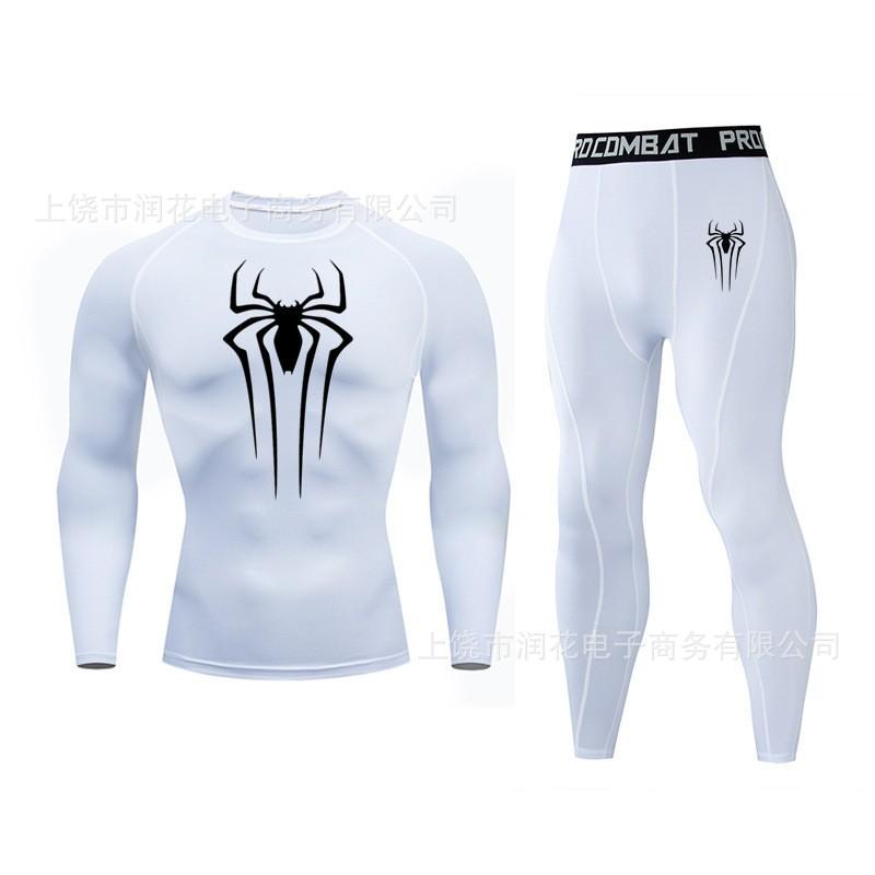 1116 Men's Spider-Man 1D Printed Fitness Suit High Elastic Quick-Drying Long Sleeve Tights Sports Pants Two-piece Set