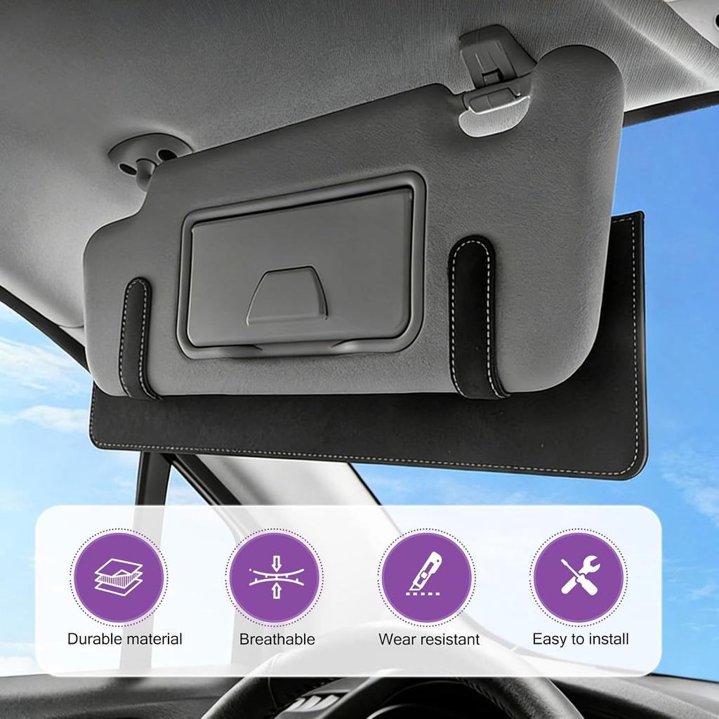 Car Sun Visor Extender, Anti-glare Sun Blocking Extension Shade for Safe Driving, Suede Leather Adjustable Summer Sunvisor, Interior Accessory for