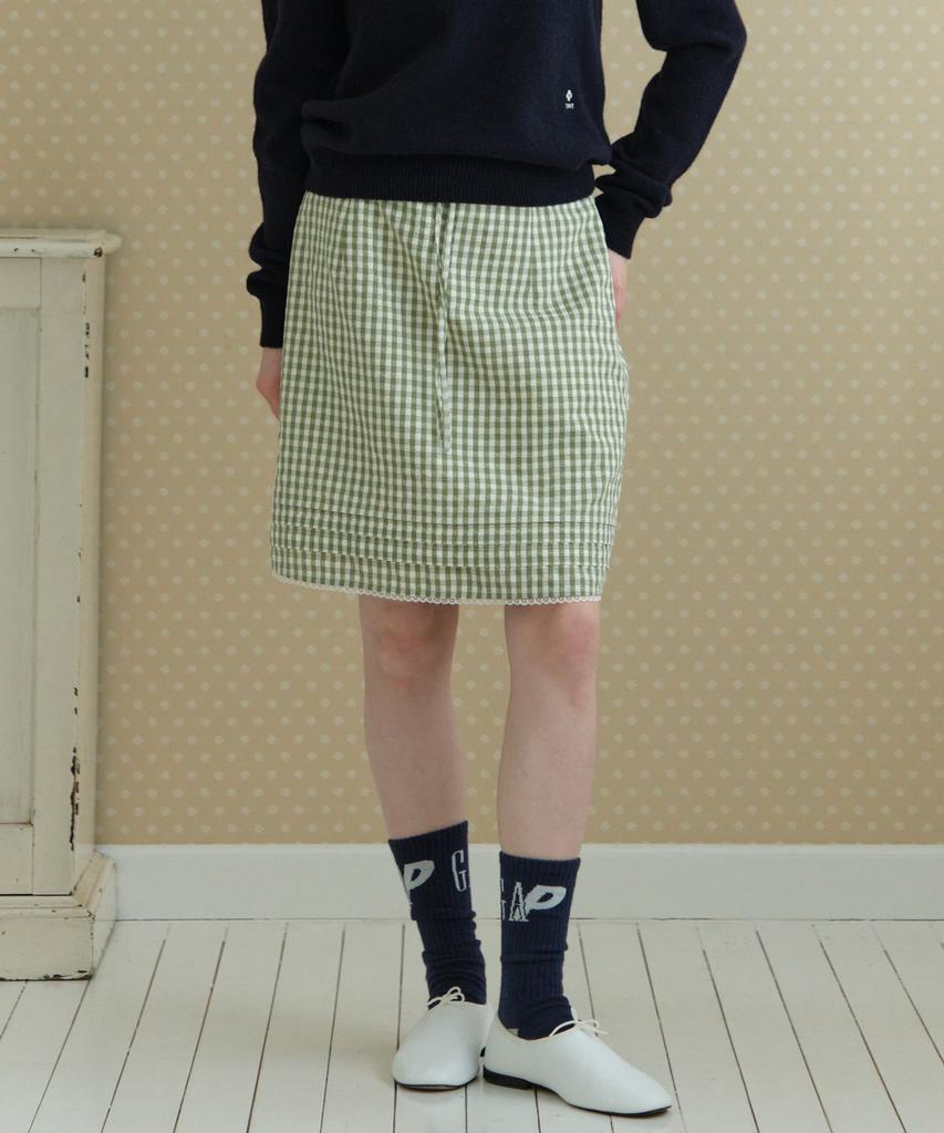 Tudment Gingham Check Midi Skirt_Olive
