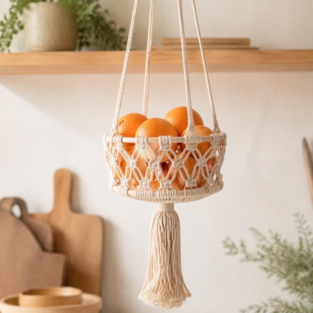 Cotton Rope Macrame Plant Hanger 7.87in Suspended Storage Basket Handwoven Rope Basket Home