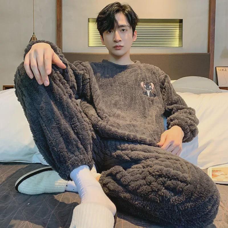Мужская пижама из кораллового флиса — плотная, теплая зимняя фланель для подростков и старшеклассников