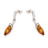 [R3698] - Серебряные серьги «Вдохновение» коньячный янтарь (родий) - 28x5 мм