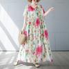 2025 Лето Плюс Размер Платье Женское Винтаж Цветочный Повседневный Свободный Базовый Принт О-Образный Вырез Платье Макси