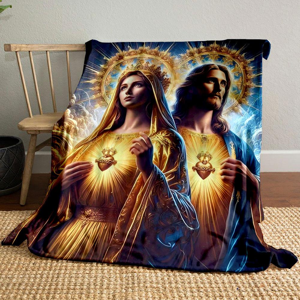 Sacred Heart Mary Jesus Blanket Printed Blanket for Living Room Bed Couch lunch break Soft Cozy Blanket for Friend's festival Gift