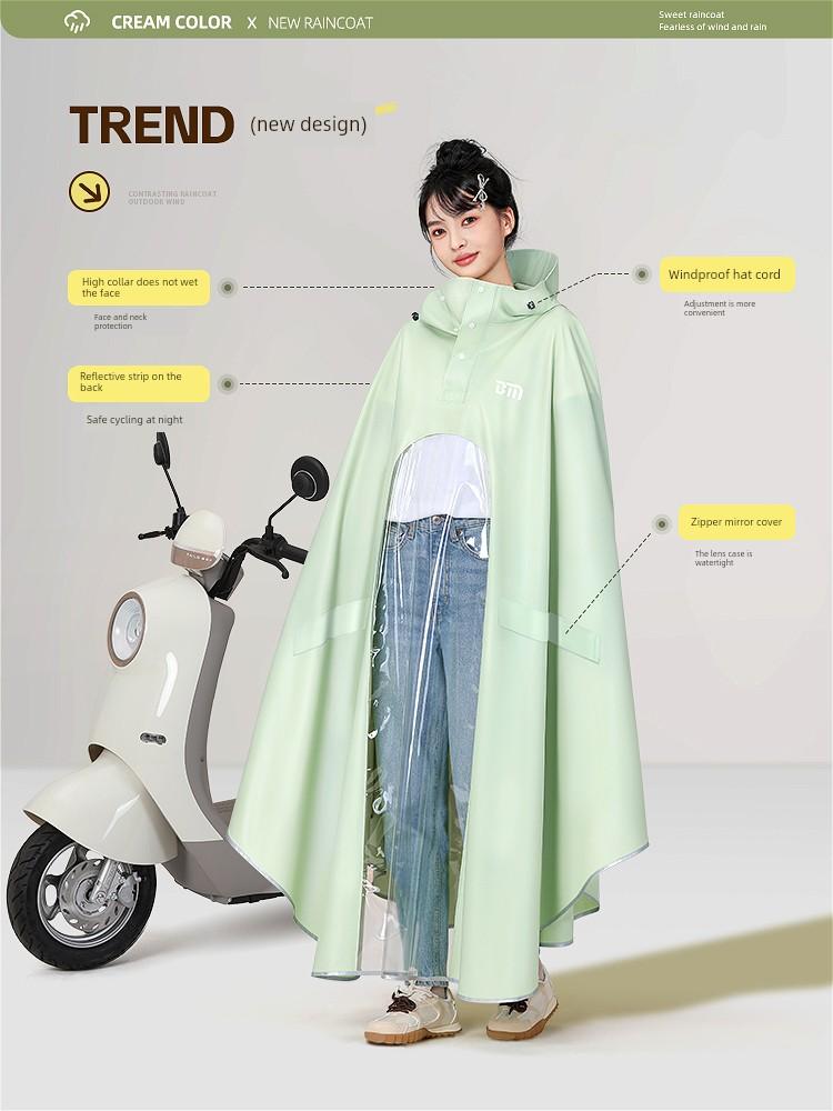Electric Scooter Raincoat for Women, Single-Person, Adult, Long, Full-Body, Heavy-Duty, New Model, Thickened Rain Poncho