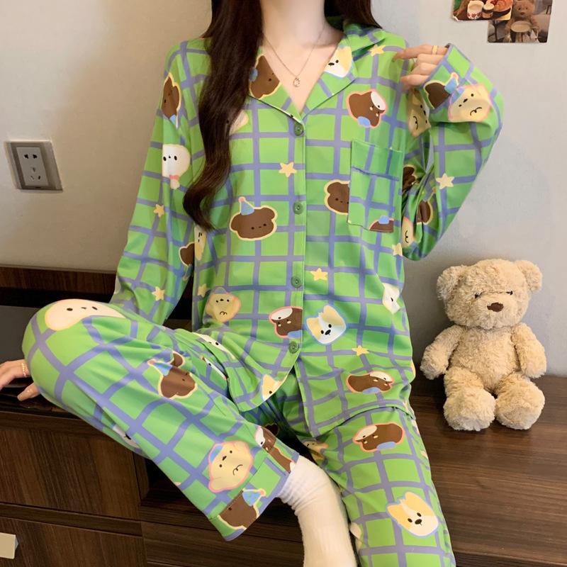 High value, sweet ins style, cute imitation cotton pajamas, women's casual loungewear, long sleeves and trousers two-piece set