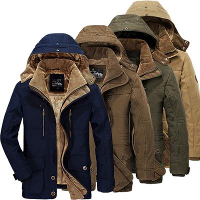 Зимняя мужская стеганая куртка средней длины, утолщенная бархатная стеганая куртка для людей среднего и пожилого возраста, многокарманная стеганая куртка большого размера