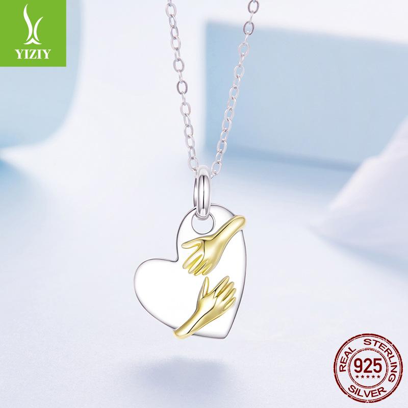 Ожерелье из стерлингового серебра S925 с подвеской-сердцем 'Hug Love' Цепочка на ключицу ко Дню святого Валентина