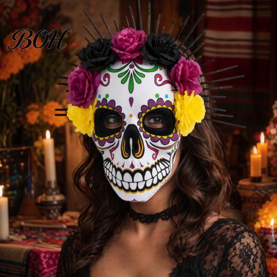 Sugar Skull Mask Mardi Gras Mask, Venetian Party Floral Masquerade Masks for Halloween Cosplay Mexican Lightweight EVA