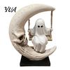 Holiday Souvenir Halloween Ghost Swing Figurine, Spooky on A Moon Statue, Unique Ornament Resin Gothic Home Decoration for Desktop, Mantel, Fireplace,