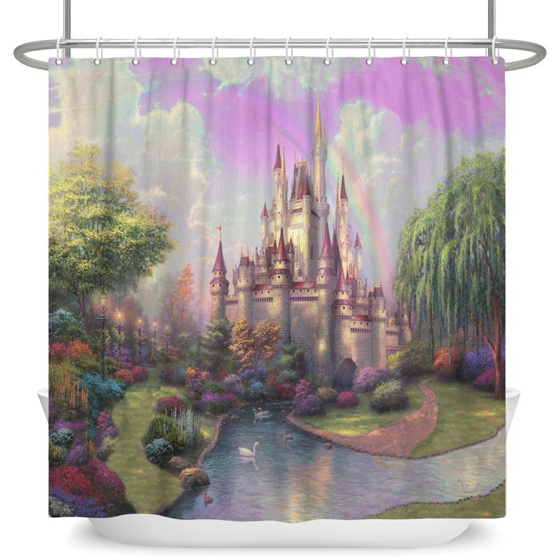 Зачарованный лес Занавеска для душа Мультяшная Волшебная сказка Грибная Страна чудес Готическая занавеска для душа Водонепроницаемый декор для ванны с крючками