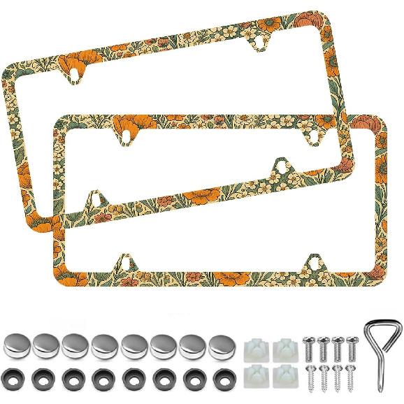 Light Blue Seashells Beachy License Plate Frame - Unobstructed Narrow-Edge 2 Packs Universal Stainless Steel Car License Plate Frames Holder Solid