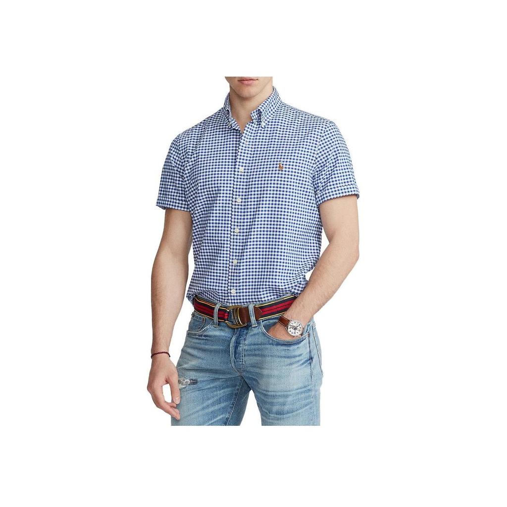 Polo Ralph Lauren Ss23 клетчатый логотип вышитый однобортный короткий рукав рубашка мужские рубашки синий 710802652-005
