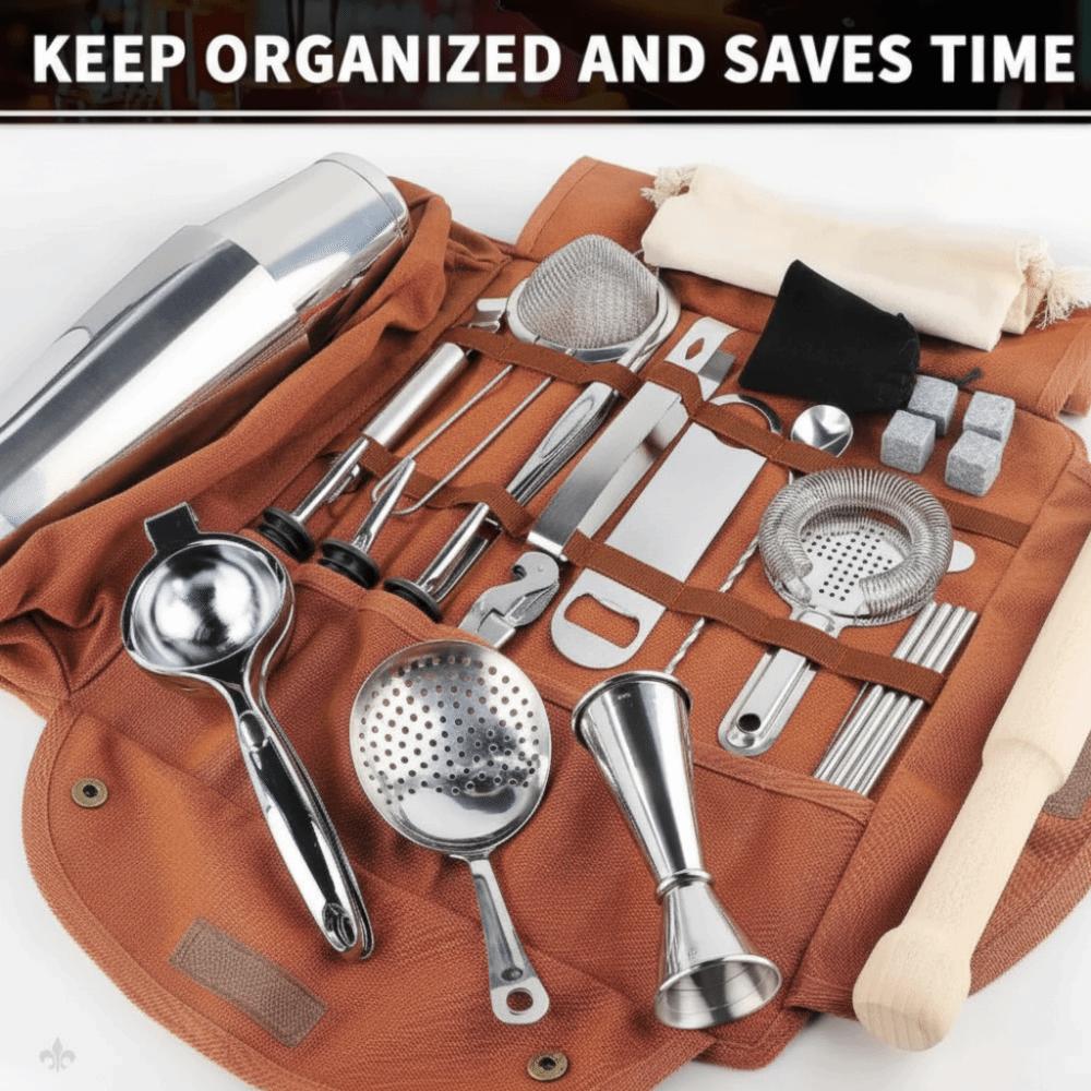High-Quality Professional Bartender Kit Travel Bag 25-Piece 25-Piece Mixology Set Blender Bar Tool Bag Bartending Profession