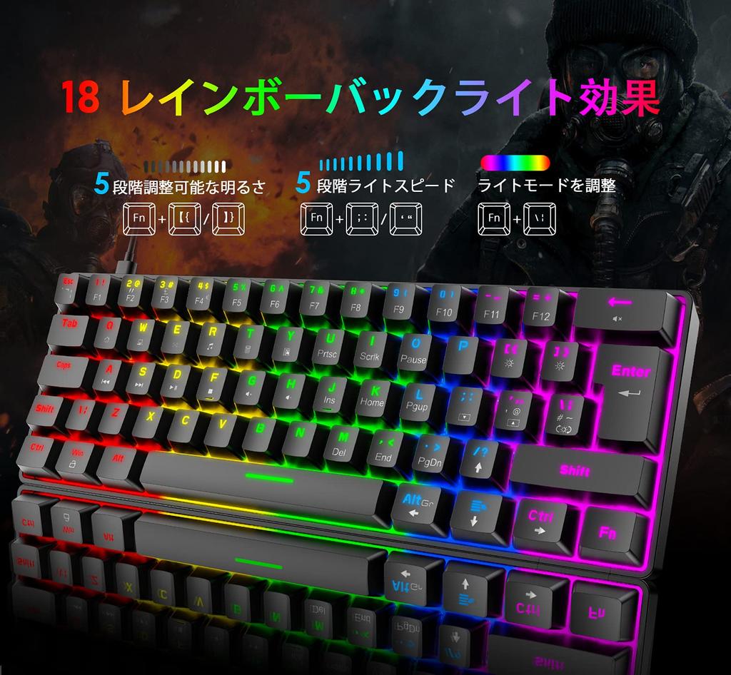 Механическая игровая клавиатура MambaSnake UK 62 клавиши LED USB Полностью съемная Идеально подходит для геймеров и игровая мышь 6400 DPI с ковриком для мыши Совместима с ПК