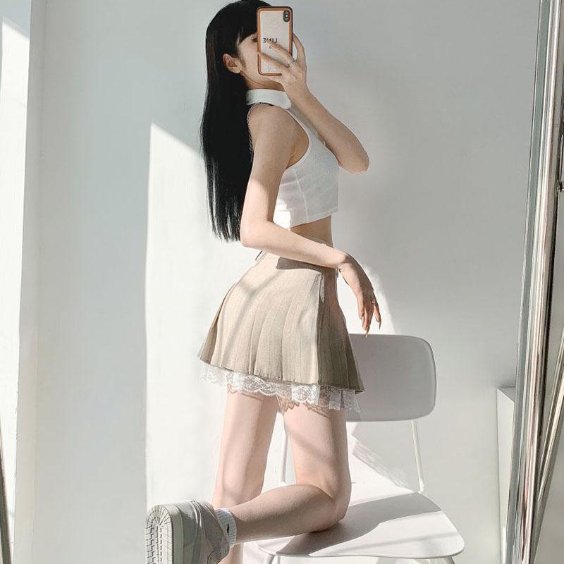 Плиссированная юбка с кружевным подолом, женские шорты Pure Desire с высокой талией и буквой А-слова, милая американская красавица в консервативном стиле, весна-лето