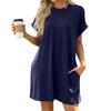 Женское модное однотонное платье свободного кроя с круглым вырезом и короткими рукавами