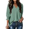 Women's Fashion V-Neck Casual Solid Color Three-Quarter Sleeve Top