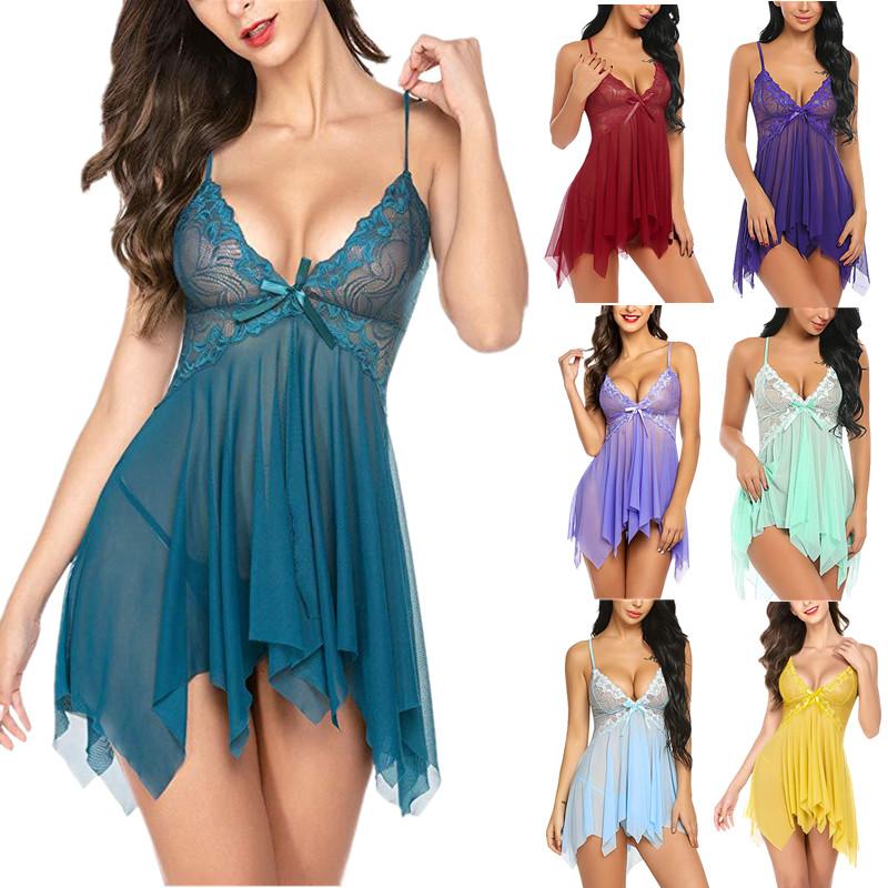 New Sling Lingerie for Women Deep-V Lace Babydoll Sleepwear Boudoir Outfits Plus Size