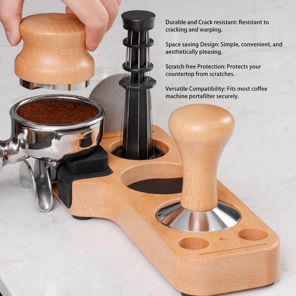 51mm 53mm 58mm Compatible Wood Tamping Station Tamper Holder Base Espresso Machine Area