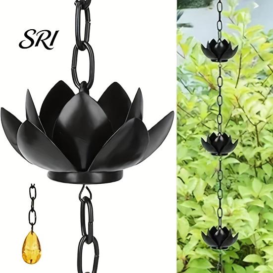 Heavy Duty Rain Chain Outdoor Lotus Metal Garden Hanging Easy to Hang Catcher Cups Outside Gutters Downspouts Replacement Decorative Iron