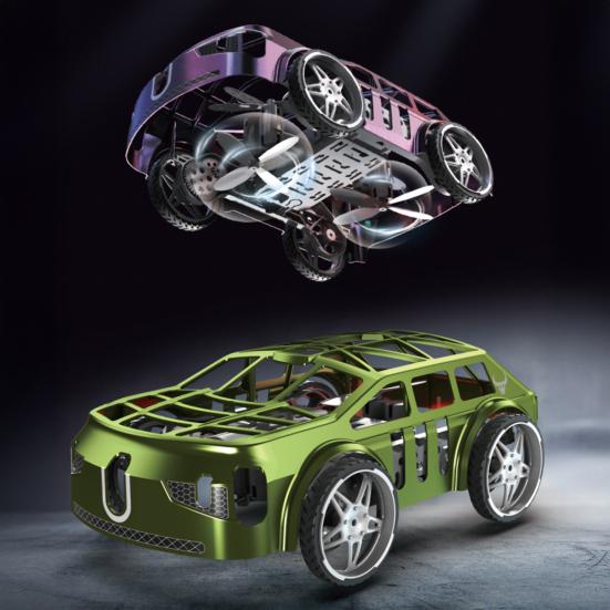 Мини-радиоуправляемая летающая машина 2-в-1 с управлением, игрушка-дрон-машина, светодиодные огни, легко летает, пульт