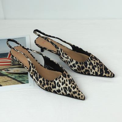 Модный Роскошный Бренд Женские Туфли на Низком Каблуке Леопардовый Принт Комфортная Рабочая Обувь Слингбэки Летняя Мода Остроносые Женские Мюли Сандалии