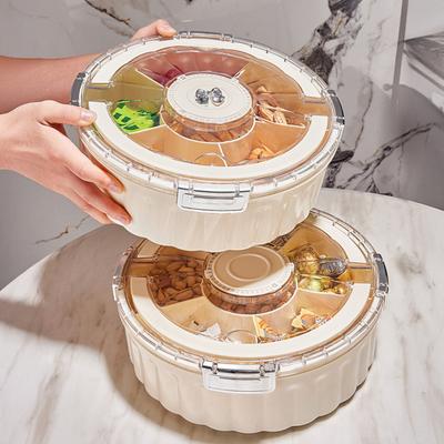 Вращающаяся тарелка для сухофруктов и закусок с крышкой и ручкой, 6 отделений, сервировочное блюдо, для дома и улицы, можно мыть в посудомоечной машине, контейнер для закусок