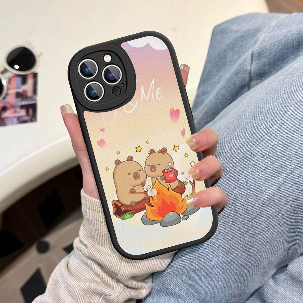 Мультяшная Капибара Кожаный Чехол Для Телефона Для IPhone 16 16e 15 14 13 12 11 Pro Max Plus Mini Чехол