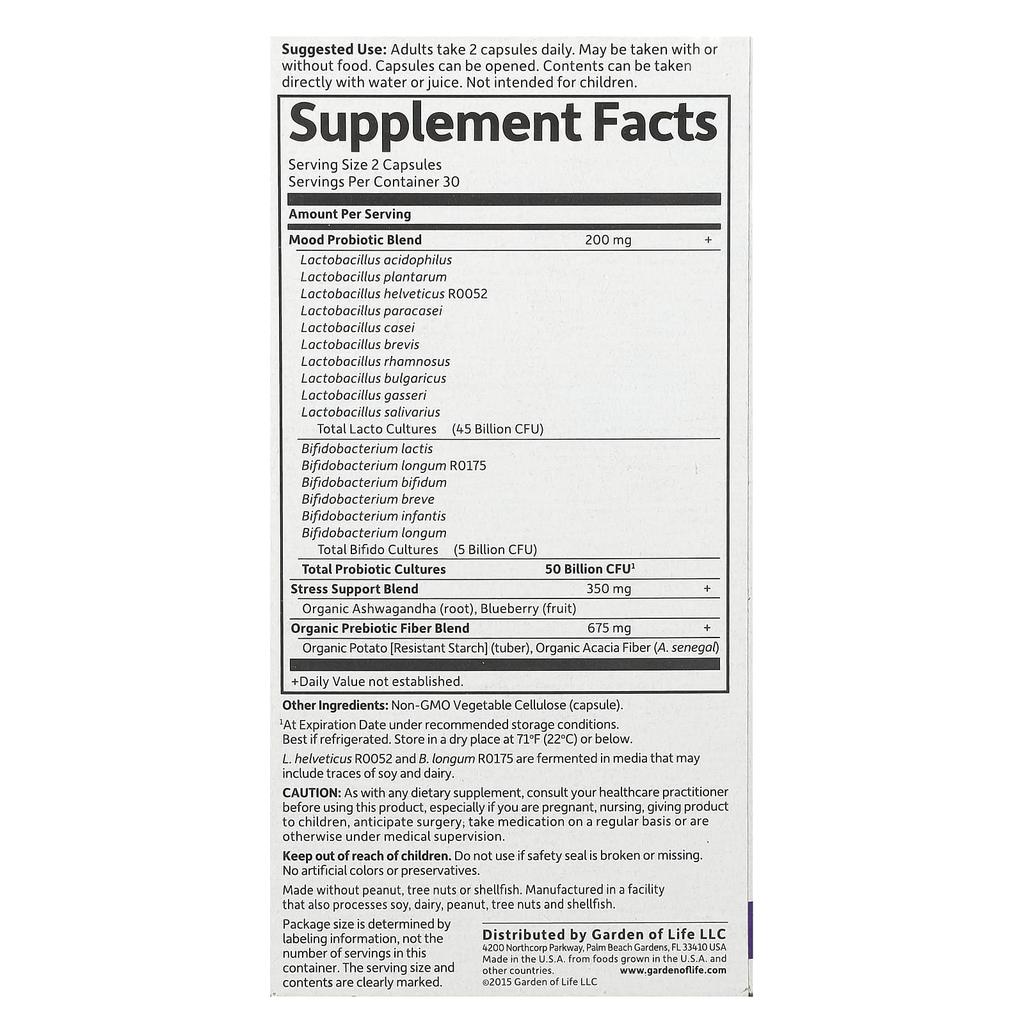 Garden of Life Doctor Made Probiotic, Mood+, 50 Billion, 60 Veggie Capsules