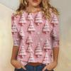 Women's Fashionable Casual Three-Quarter Sleeve Christmas Print Round Neck Top