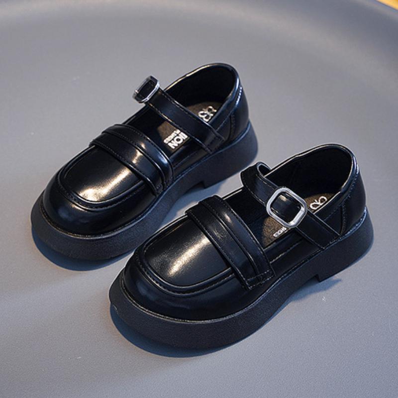 Обувь для девочек из кожи Весна Осень Модные детские туфли на плоской подошве Принцесса Черные однотонные туфли Нескользящие мягкие детские туфли Мэри Джейн Повседневные