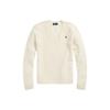 Polo Ribbed Solid Slim Fit Brand Logo Embroidered V-Neck Pullover Long Sleeve Sweater Women Sweater Cream 211910422-001
