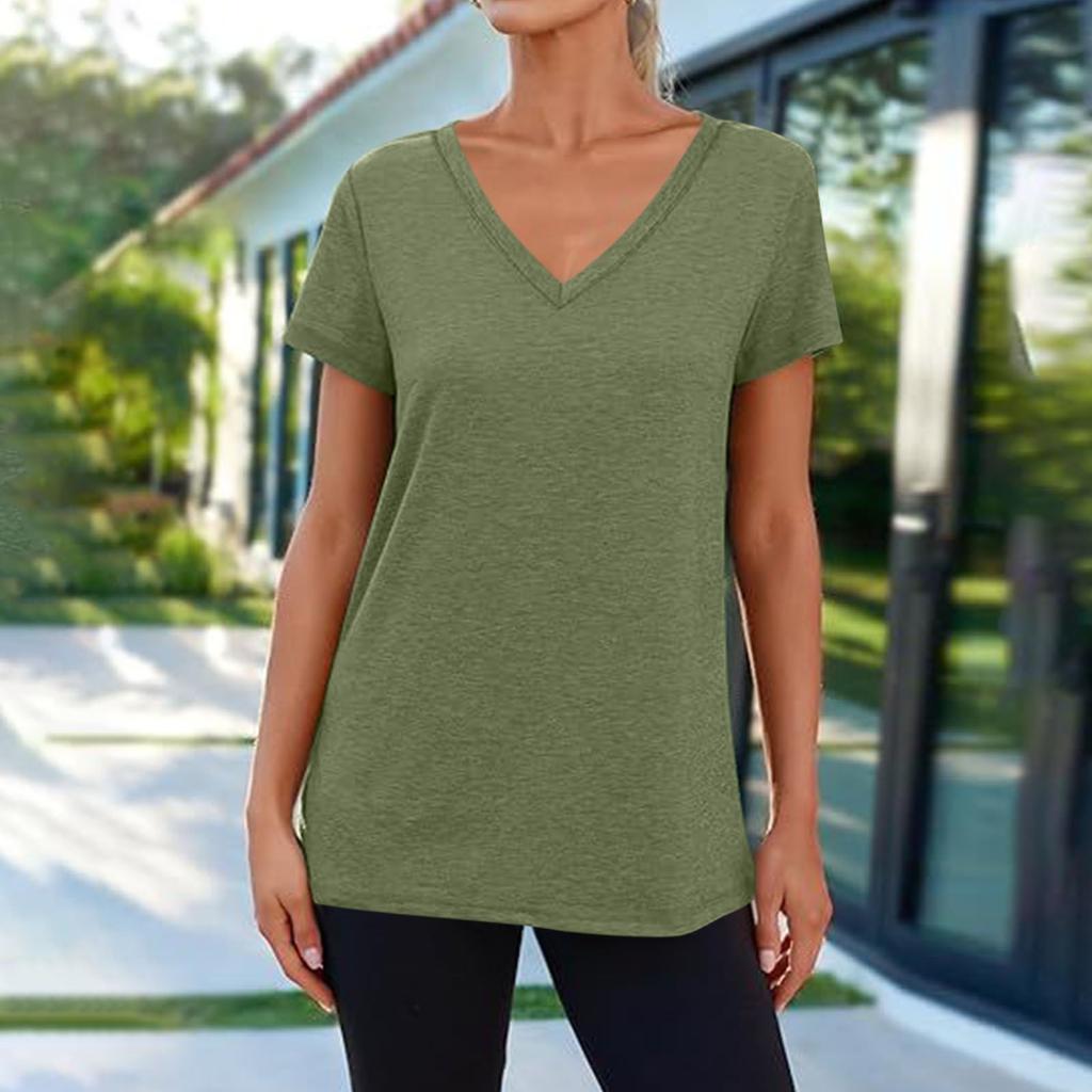 Футболки с коротким рукавом и V-образным вырезом, футболки для женщин, модные топы, модный легкий мягкий повседневный летний топ
